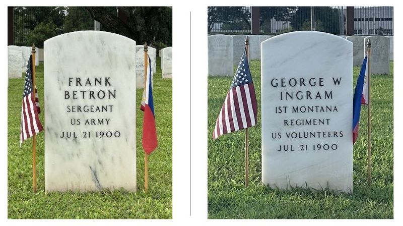 Pictures of headstones of service members who served in the Far East and are buried at Clark Veterans Cemetery. Credit: American Battle Monuments Commission.