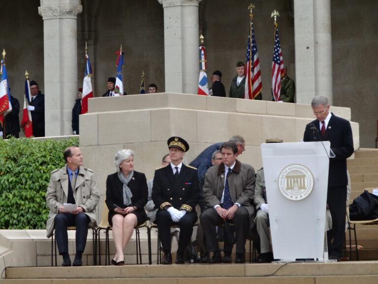 Superintendent Dave Bedford delivers remarks during the 2016 Memorial Day Ceremony at Meuse-Argonne American Cemetery.