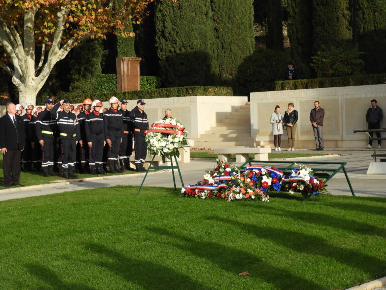Multiple wreaths were laid during the 2017 Veterans Day Ceremony at Rhone American Cemetery.