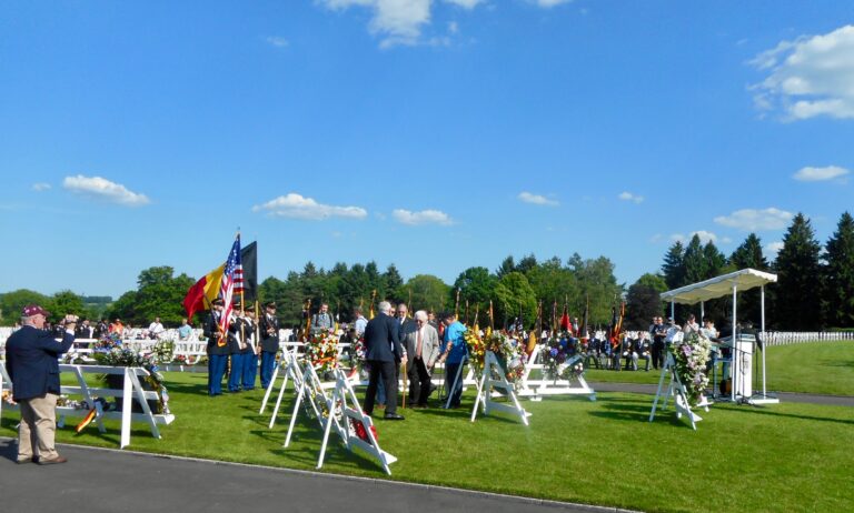 Multiple floral wreaths were laid during the 2017 Memorial Day Ceremony at Henri-Chapelle American Cemetery.