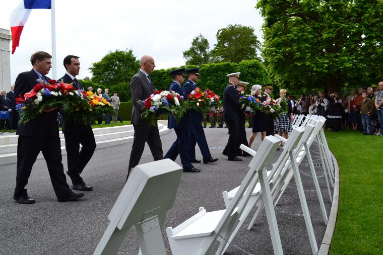 Multiple wreaths were laid during the 2015 Memorial Day Ceremony at St. Mihiel American Cemetery.