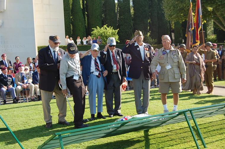 American World War II veterans laid a wreath during the Memoire de Provence ceremony at Rhone American Cemetery.