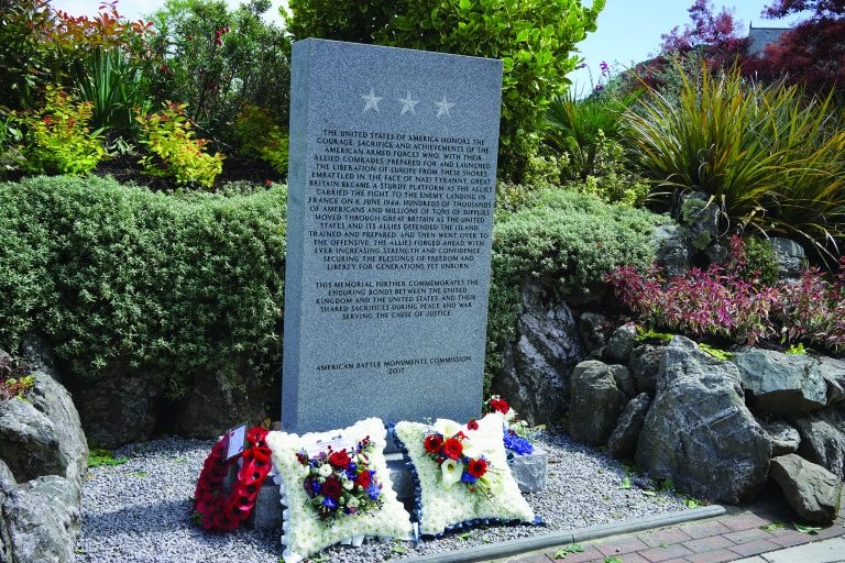 Picture of Dartmouth Monument with wreaths. Credit: American Battle Monuments Commission.
