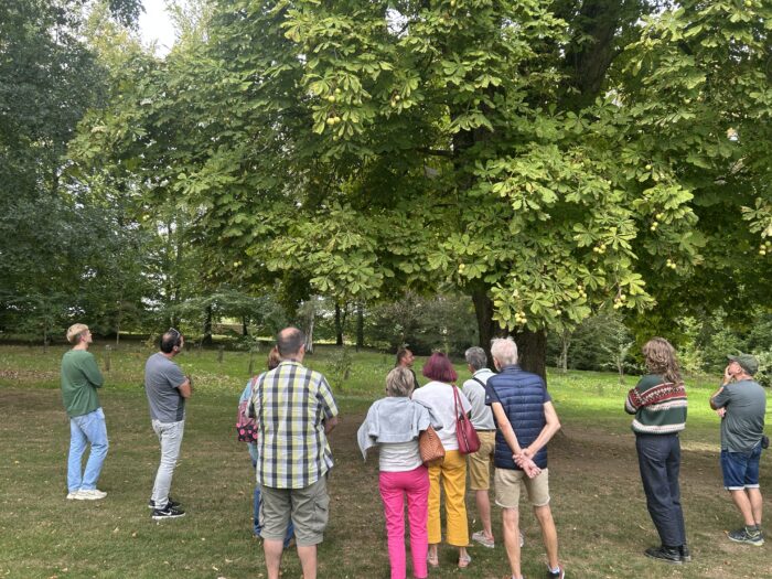 Visitors around near a tree for a visit at Meuse-Argonne American cemetery for European Heritage Days 2026.