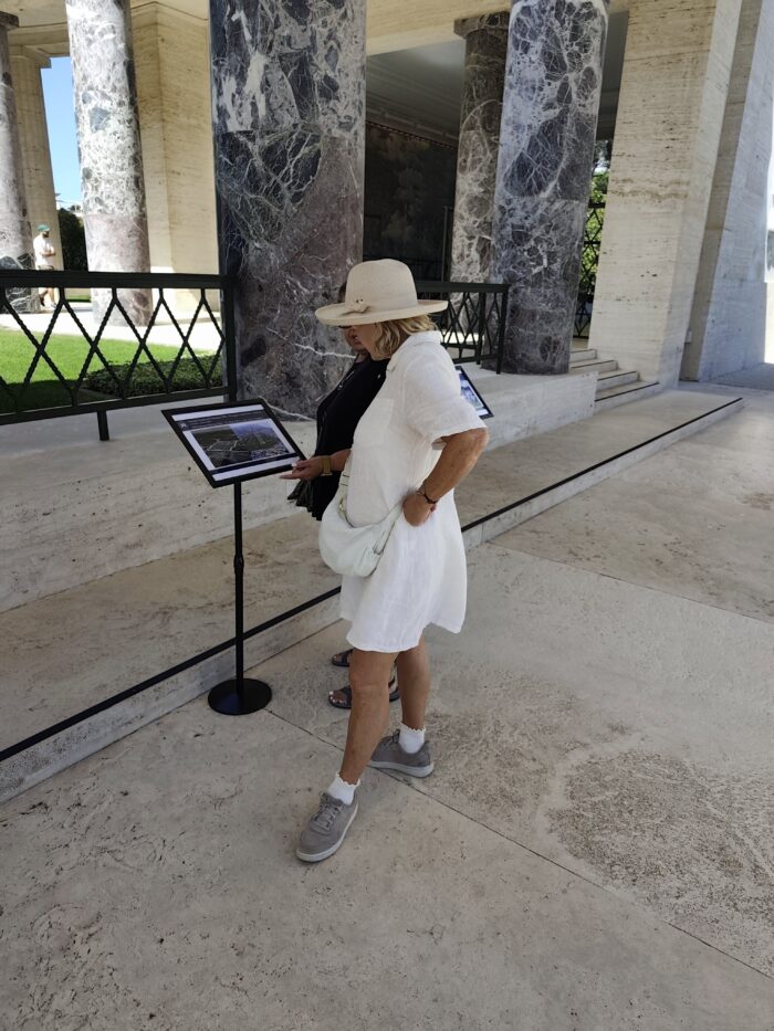 Two visitors looking at some panels at Sicily-Rome American Cemetery for European Heritage Days 2026.