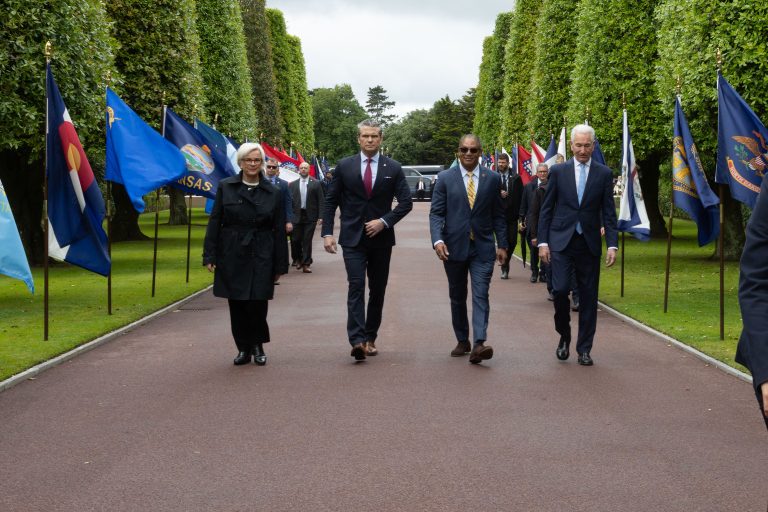 Picture of the official party arriving at Normandy American Cemetery for the 82nd anniversary of D-Day. Credit: American Battle Monuments Commission.