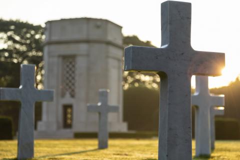 Chapel and headstones at Flanders Field American Cemetery
