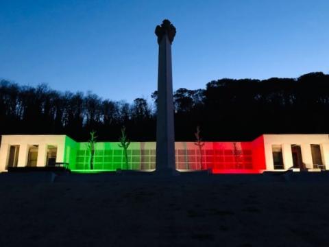 Florence American Cemetery is illuminated with Italian colors