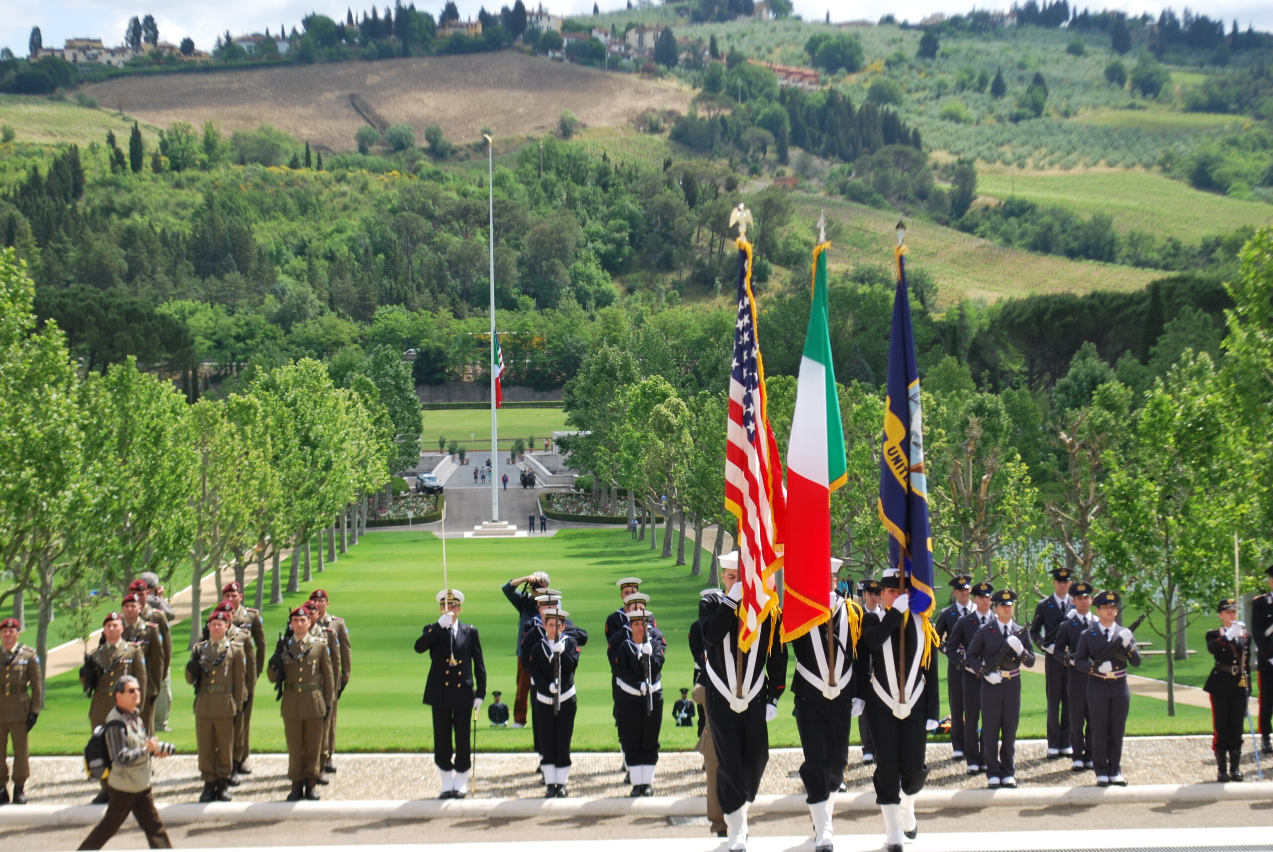 A U.S. Navy Color Guard participates in the 2014 Memorial Day Ceremony at Florence American Cemetery in Italy.