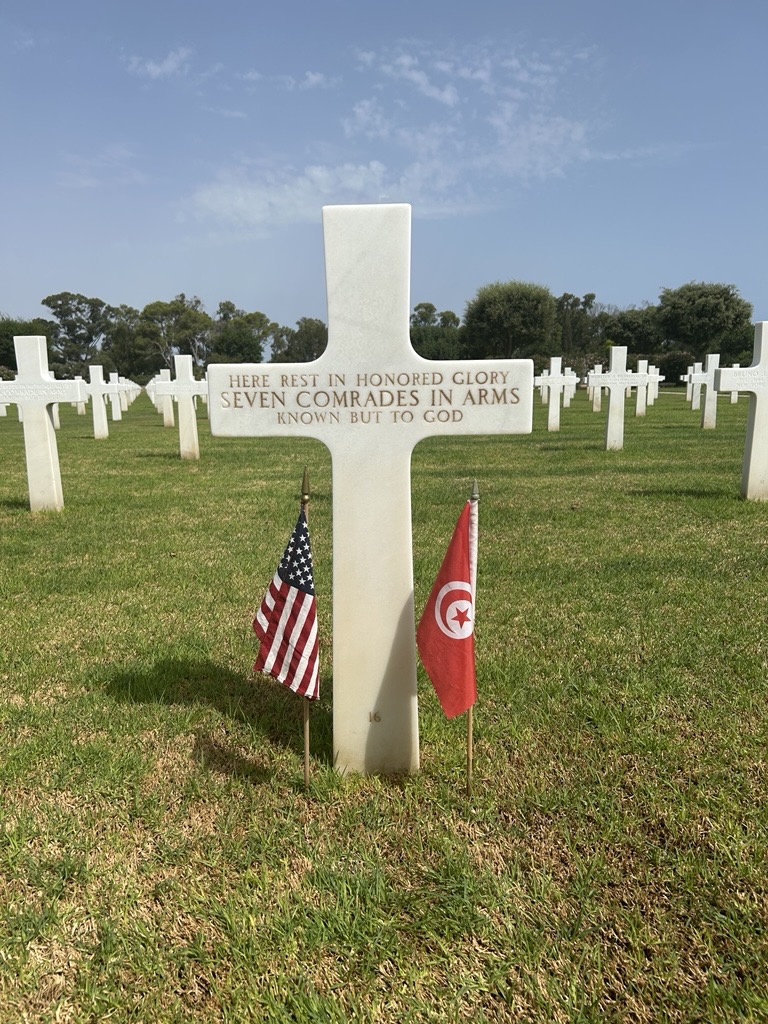 Picture of the headstone where seven unknown service members rest at North Africa American Cemetery. Credit: American Battle Monuments Commission. 