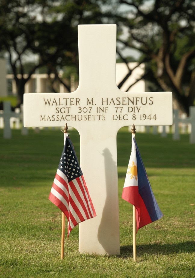 Picture of the headstone of Sgt. Walter Hasenfus at Manila American Cemetery. Credit: American Battle Monuments Commission.