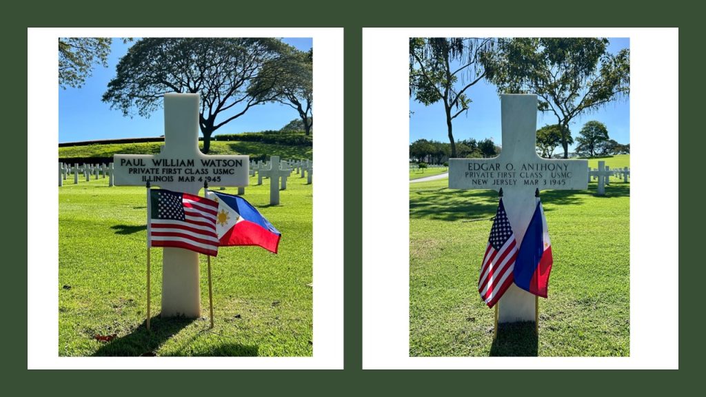 The headstones of Pfc. Paul W. Watson and Pfc. Edgar O. Anthony at Manila American Cemetery in the Philippines (ABMC photo)