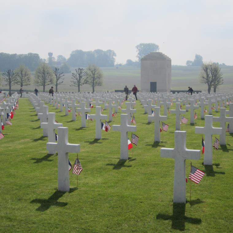A French and an American flag were placed in front of every headstone at Somme American Cemetery in France for the 2013 Memorial Day ceremony.