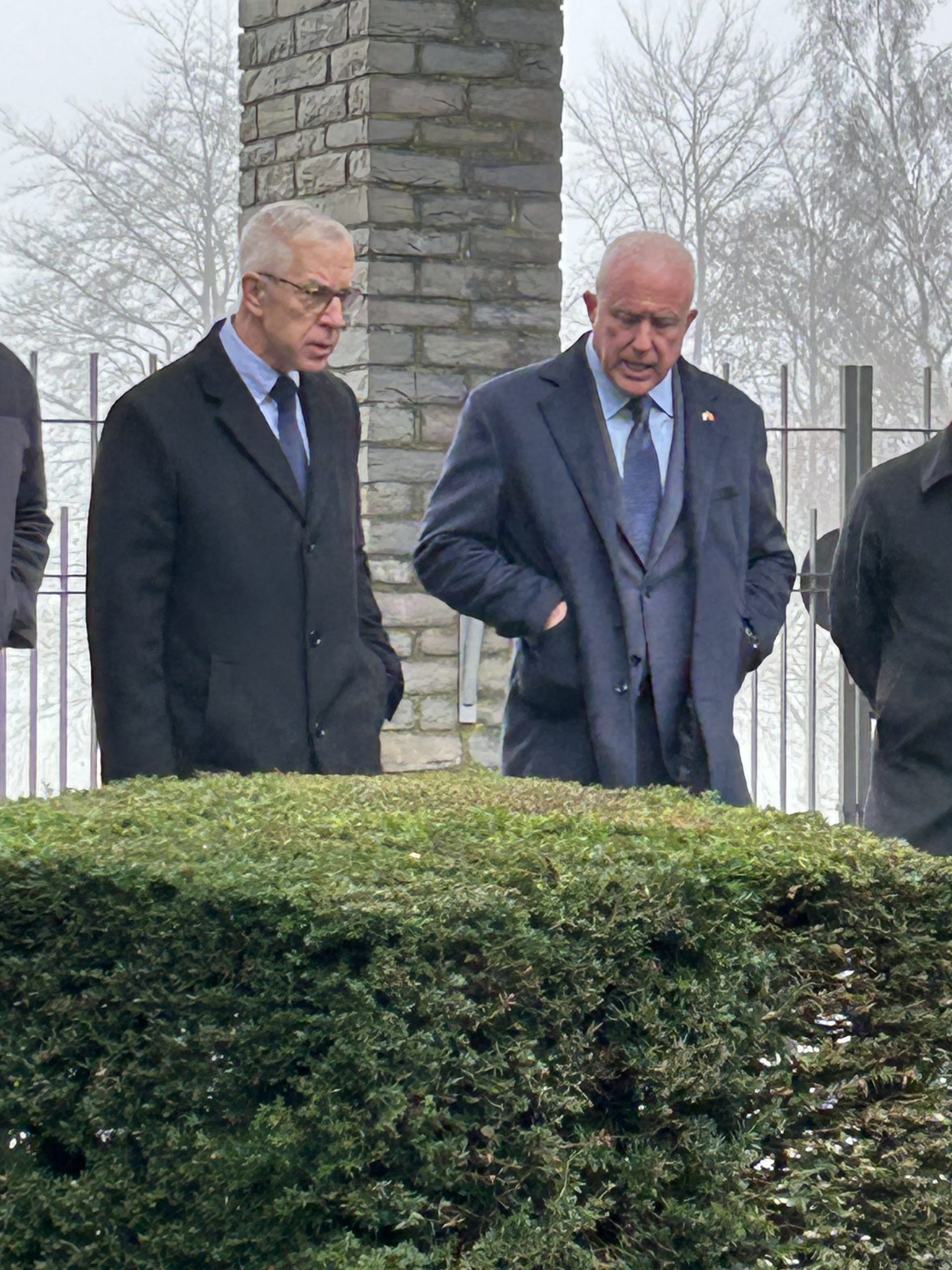 U.S. Ambassador to the Kingdom of Belgium, Bill White, at Battle of the Bulge Monument at Bastogne with ABMC Director for Operation, Thomas Spoehr. Credits: American Battle Monuments Commission.