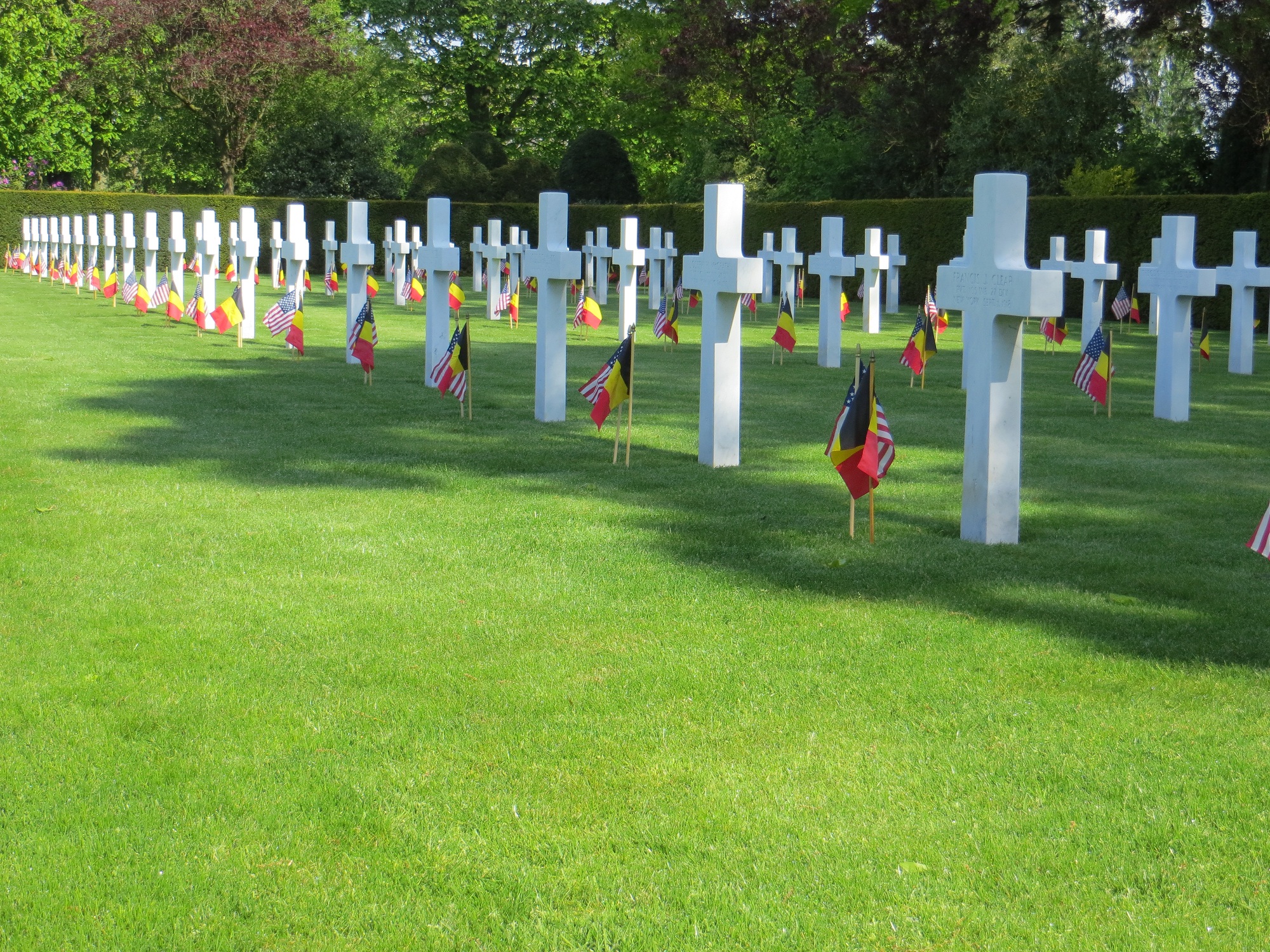 Belgian and American flags were placed in front of every headstone at Flanders Field American Cemetery for the 2013 Memorial Day ceremony.