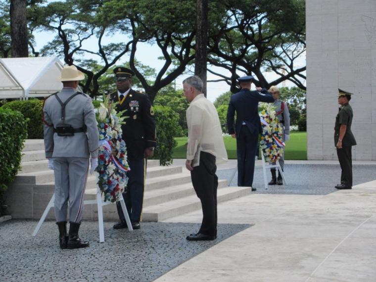 Wreaths were laid by U.S. Ambassador to the Philippines Philip S. Goldberg and Armed Forces of the Philippines Chief of Staff General Hernando Iriberri during the 2015 Veterans Day Ceremony at Manila American Cemetery.