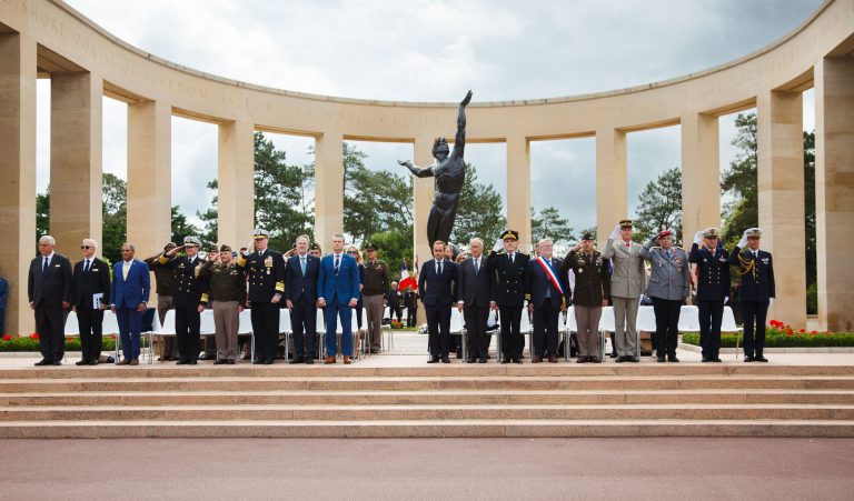 Official party at Normandy American Cemetery for June 6, 2025, ceremony. Credit: American Battle Monuments Commission/Anthony Gaudun.