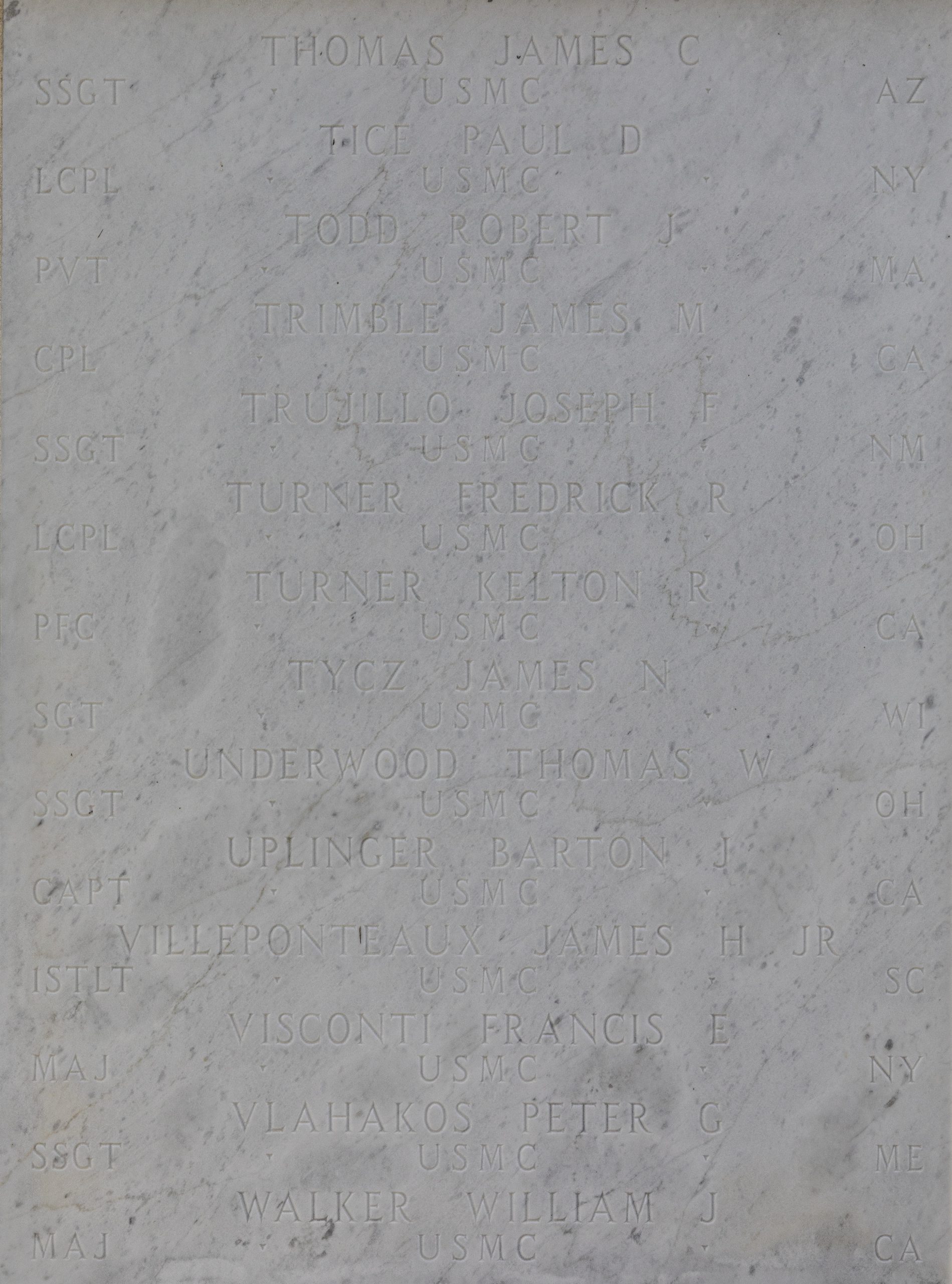 JJames Calven Thomas’s name is memorialized in stone on the Honolulu Memorial at the National Memorial of the Pacific in Honolulu, Hawaiʻi.