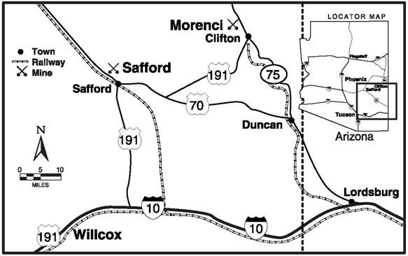 A map of Safford, Arizona and nearby towns, 2007. United States Securities and Exchange Commission.