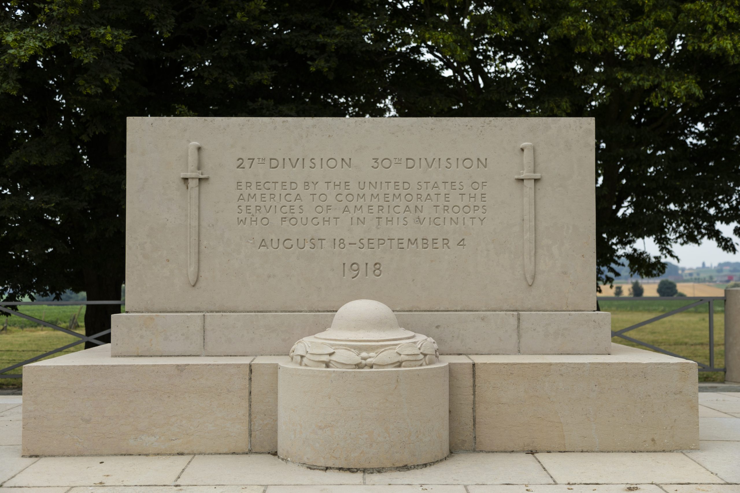 View of the Kemmel Monument with the inscription on its face.
