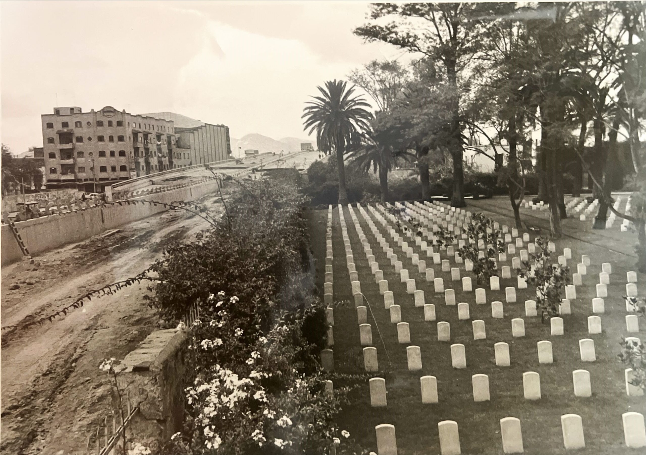 Picture of the site in 1976 after it gave part of its land for building a highway. Credit: American Battle Monuments Commission.