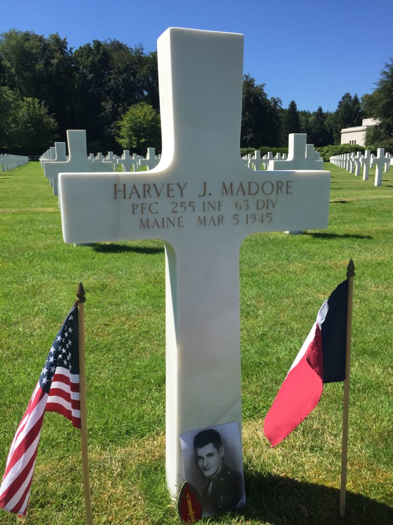 Harvey Madore’s grave at Epinal American Cemetery in France, 2016. Courtesy of Shane Gower.