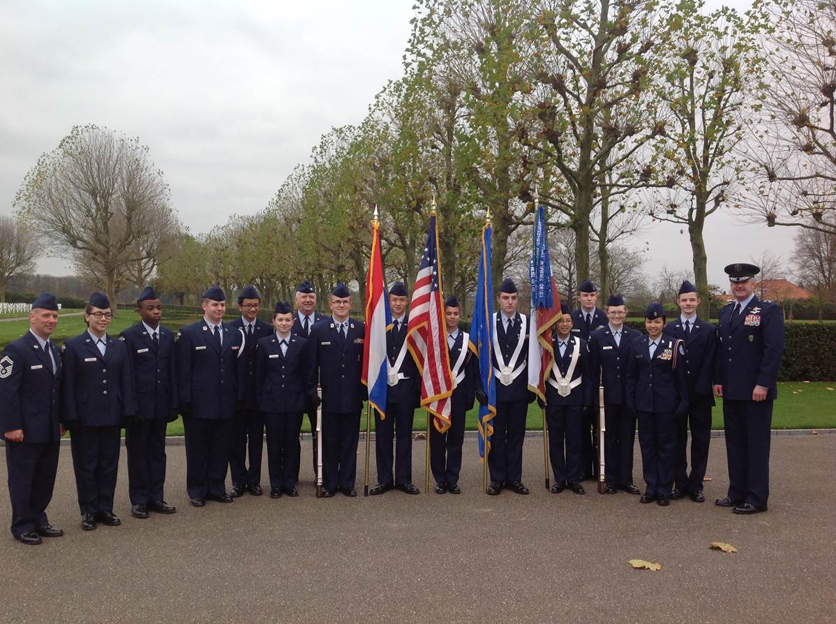 Members of JROTC from AFNorth school participated in the Veterans Day 2015 ceremony at Netherlands American Cemetery