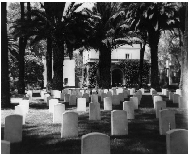 Mexico City National Cemetery, June 1959, looking north, showing rows of military-style headstones. Credit: American Battle Monuments Commission.