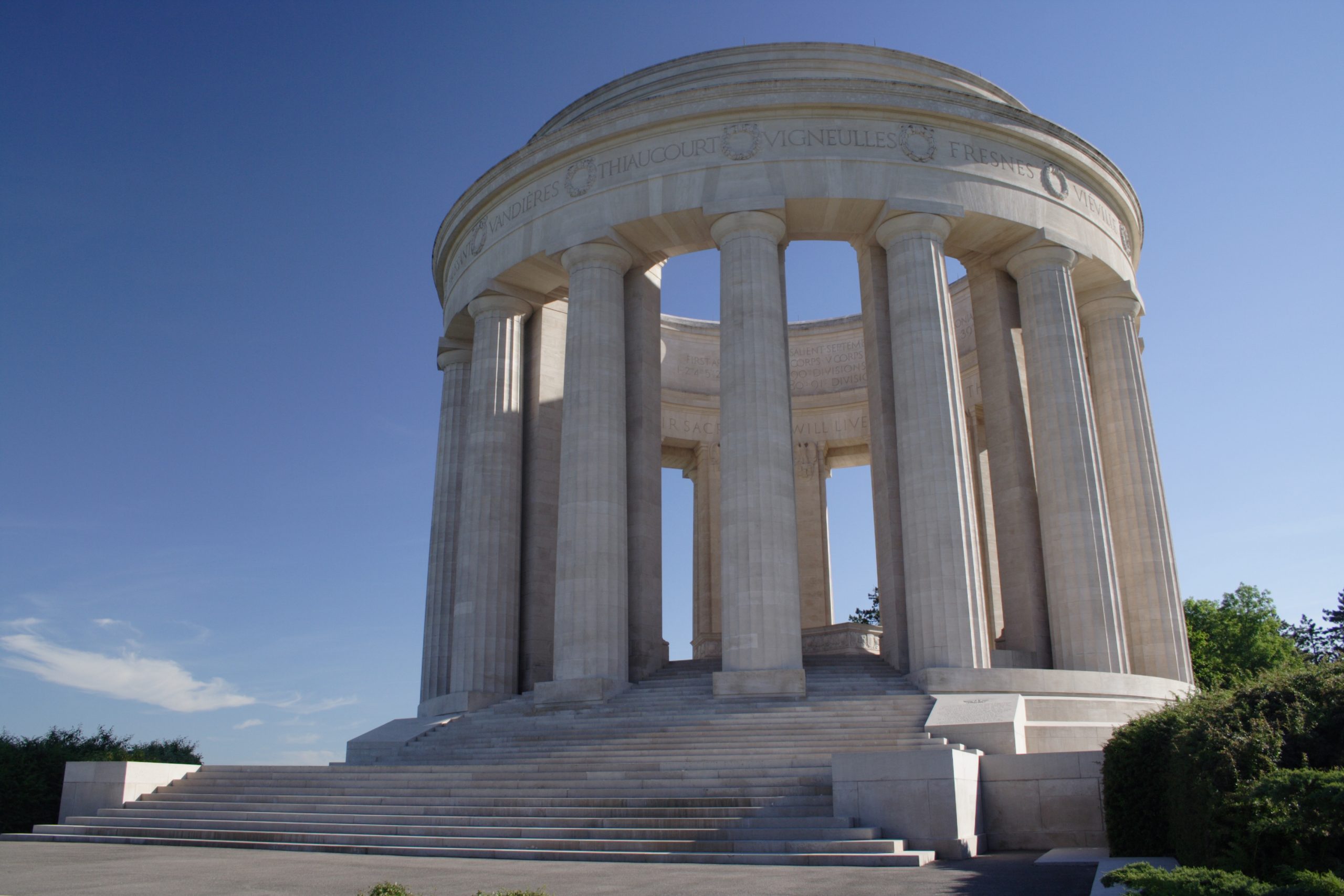 Montsec American Monument with the stairs leading to the monument on a sunny day.