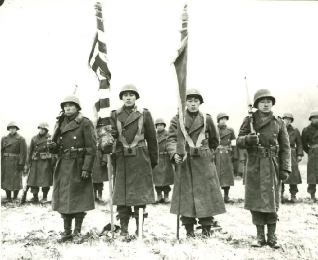 Picture of the 442nd Regimental Combat Team in France during World War II. Credit: U.S. Army Signal Corps, Bruyères, 1944.