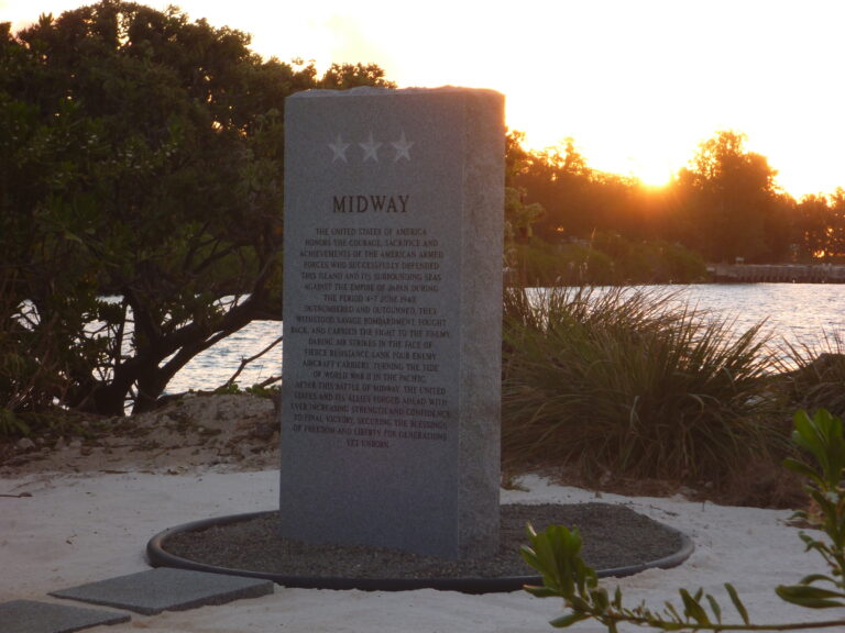 The Midway Monument seen as the sun sets.