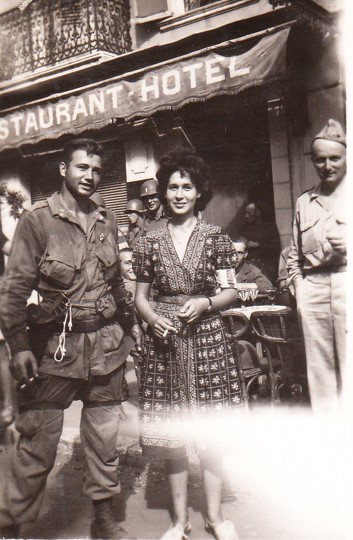 Corporal Burl J. Knapp, 509th Parachute Infantry Battalion (left) standing next to Nicole Celebonovitch, a member of the French Resistance. Corporal Burl J. Knapp, 509th Parachute Infantry Battalion (left) standing next to Nicole Celebonovitch, a member of the French Resistance.