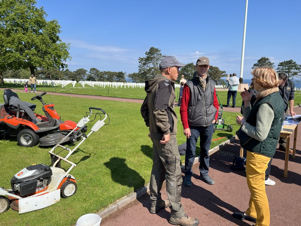 The Normandy American Cemetery horticulture team interacting with visitors during a workshop during Printemps des Cimetières 2026. Credit: American Battle Monuments Commission. Credit: American Battle Monuments Commission.