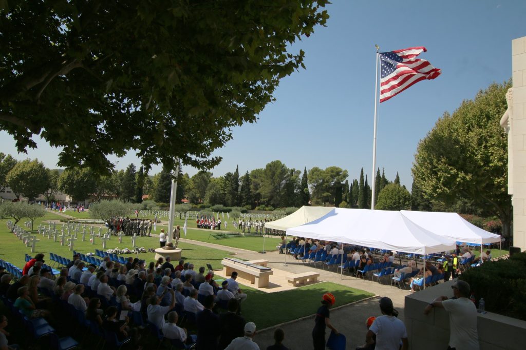 Government and military leaders gather with members of the public and families of the fallen Aug. 16, 2025, at Rhone American Cemetery to honor the 81st anniversary of Operation Dragoon, in Draguignan, France. (Photo: American Battle Monuments Commission)