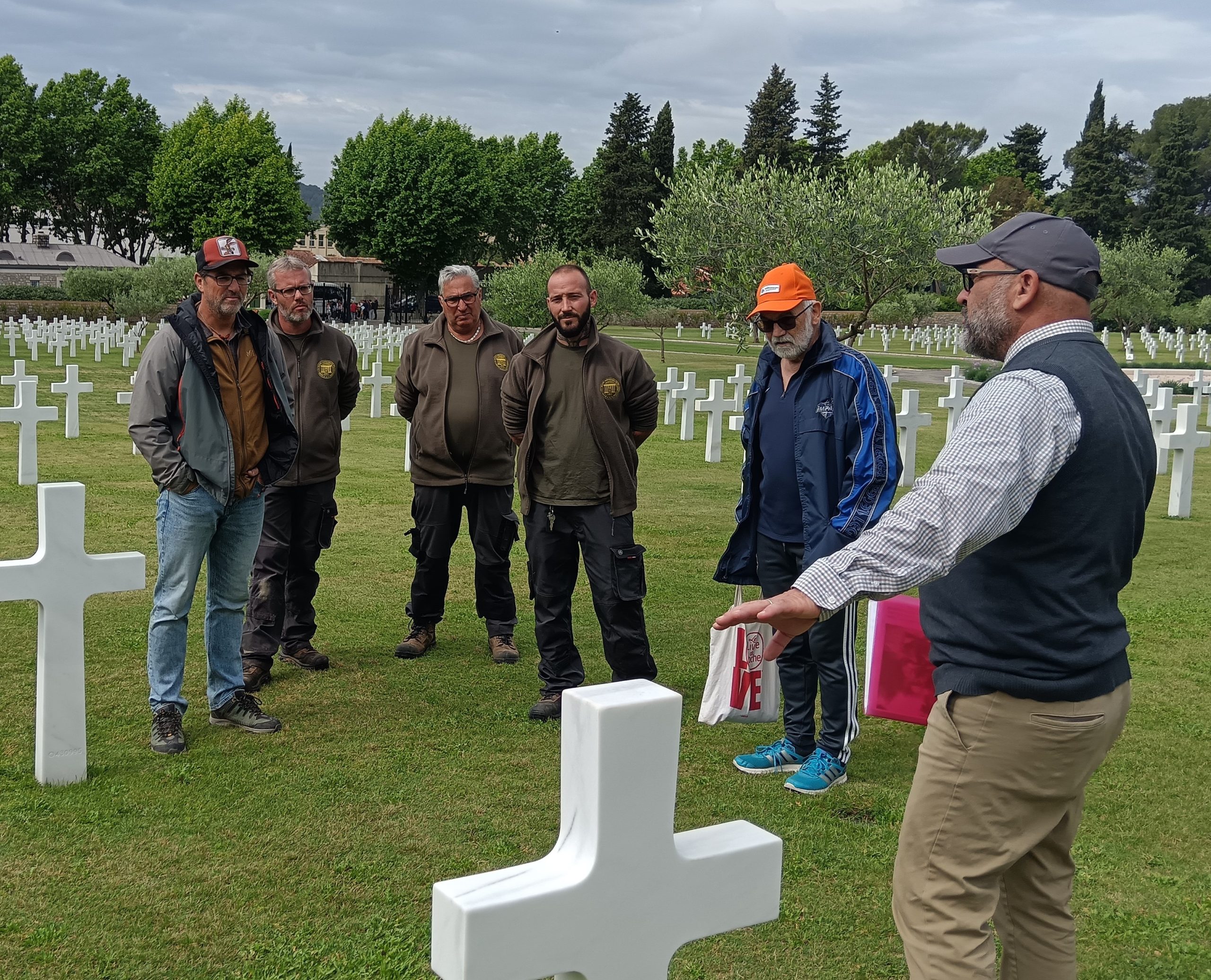 Rhone American Cemetery's team providing a tour during Printemps des Cimetières. Credit: American Battle Monuments Commission.