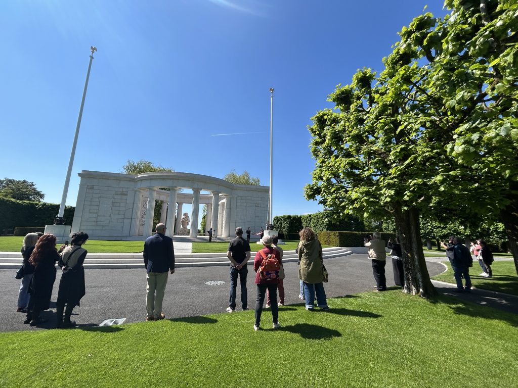 Three active Tomb Guards raising the American flag at St. Mihiel American Cemetery for Printemps des Cimetières 2026. Credit: American Battle Monuments Commission.