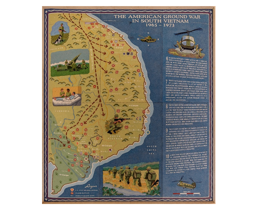 Battle map illustrating the American ground war in south Vietnam between 1965 and 1973. 