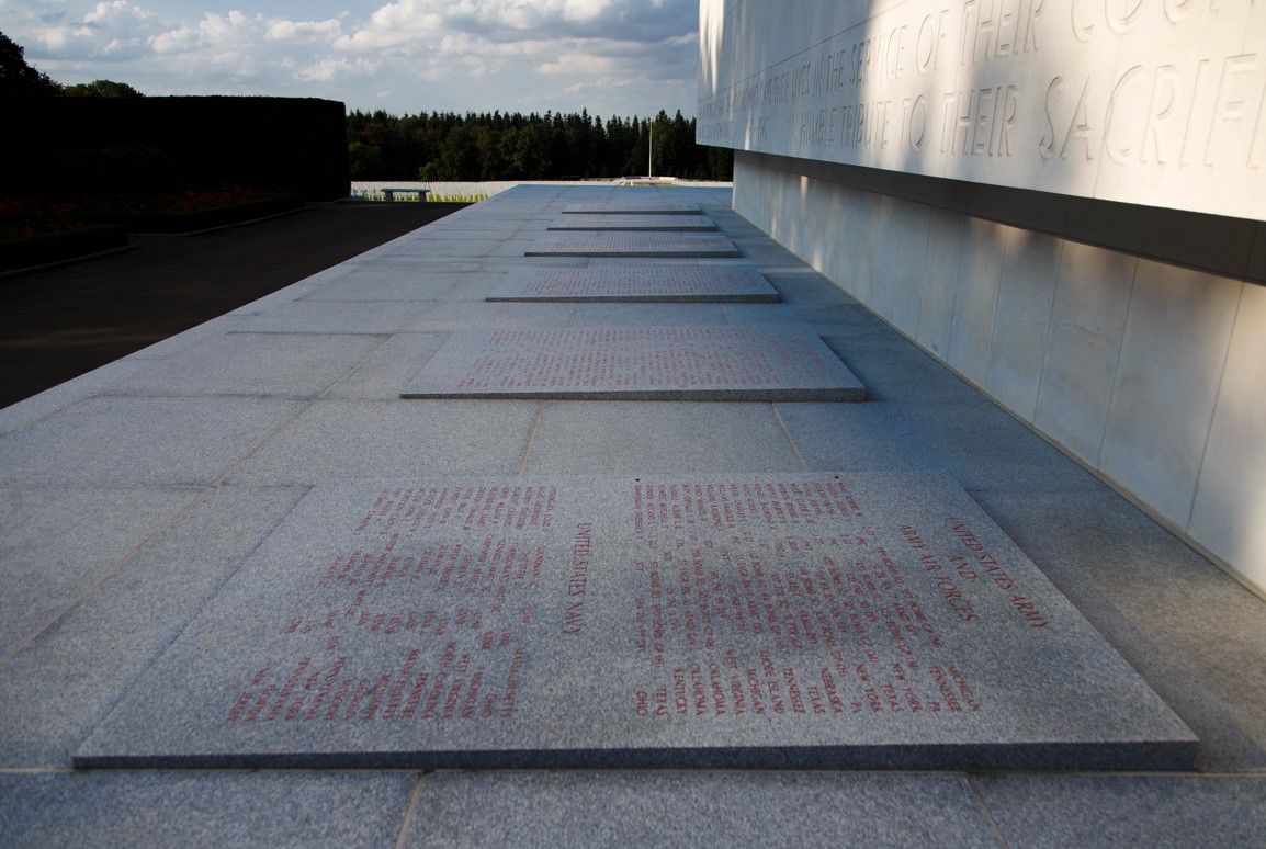 Pictures of some names on the wall of the missing at Ardennes American Cemetery. Credits: American Battle Monuments Commission Pictures of some names on the wall of the missing at Ardennes American Cemetery. Credits: American Battle Monuments Commission