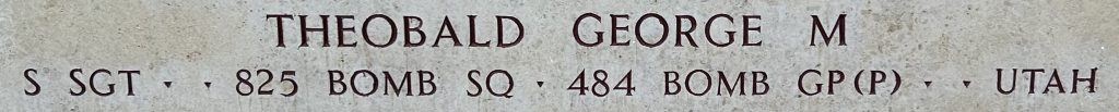 Staff Sgt. George M. Theobald's name on the Wall of the Missing at Epinal American Cemetery.