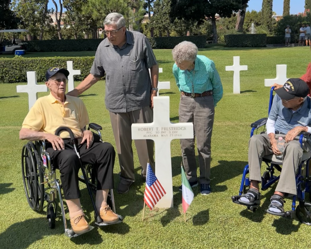 Travis Prestridge was accompanied by his wife, Arneta, and WWII veterans Arthur Shak and Donald Brower who fought in Italy during WWII. Travis Prestridge was accompanied by his wife, Arneta, and WWII veterans Arthur Shak and Donald Brower who fought in Italy during WWII.