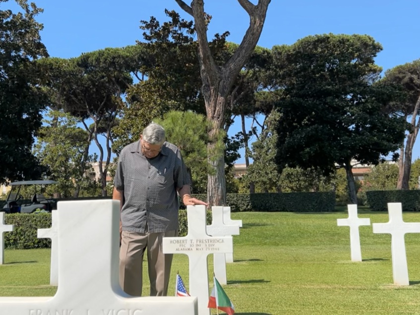 Travis Prestridge stands at his father’s grave for the first time in August 2024. Travis Prestridge stands at his father’s grave for the first time in August 2024.