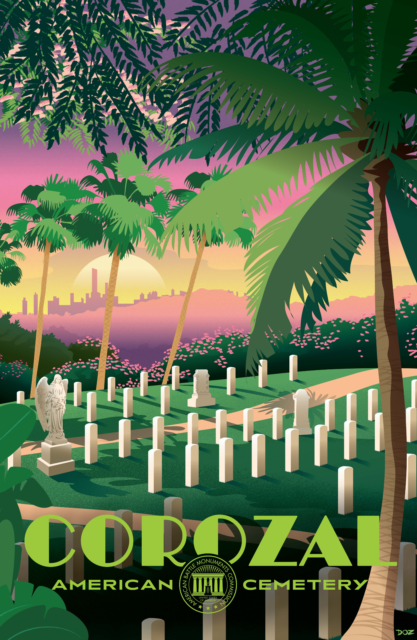 Vintage poster of Corozal American Cemetery created to mark ABMC Centennial