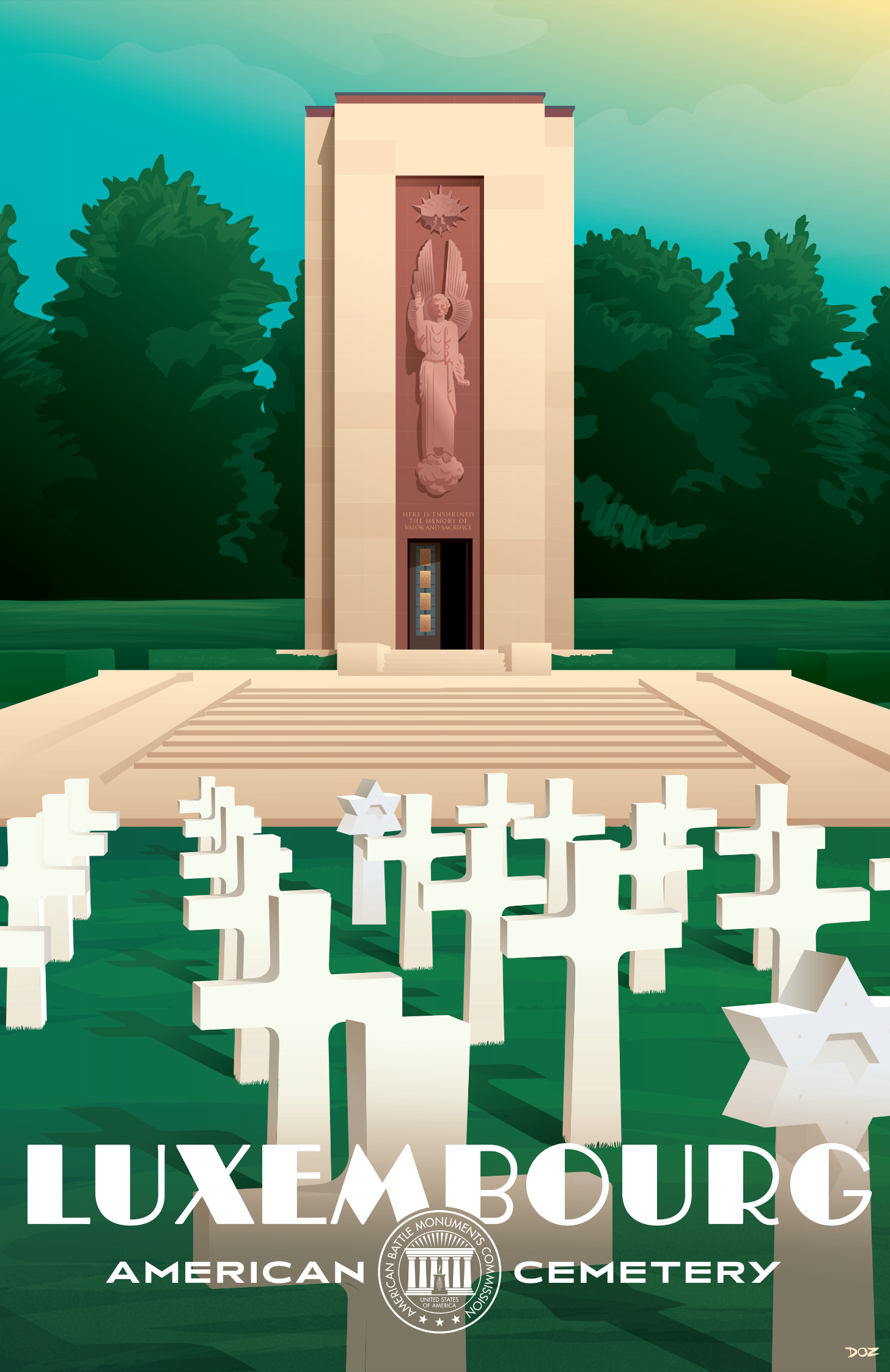 Vintage poster of Luxembourg American Cemetery created to mark ABMC Centennial