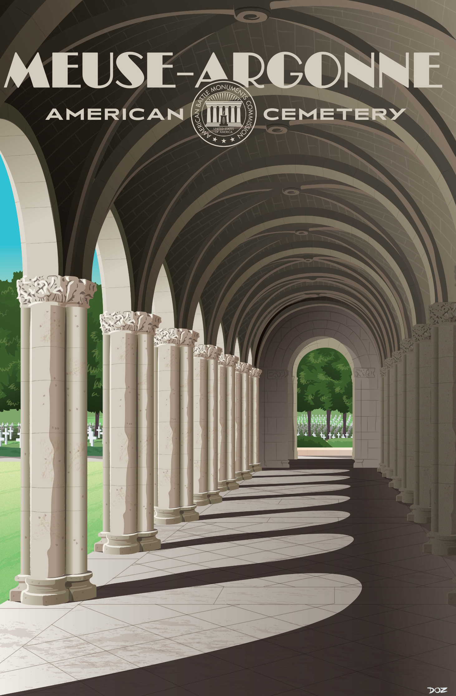 Vintage poster of Meuse-Argonne American Cemetery created to mark ABMC Centennial