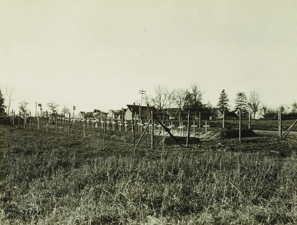 The temporary cemetery at Courmont, November 1918.