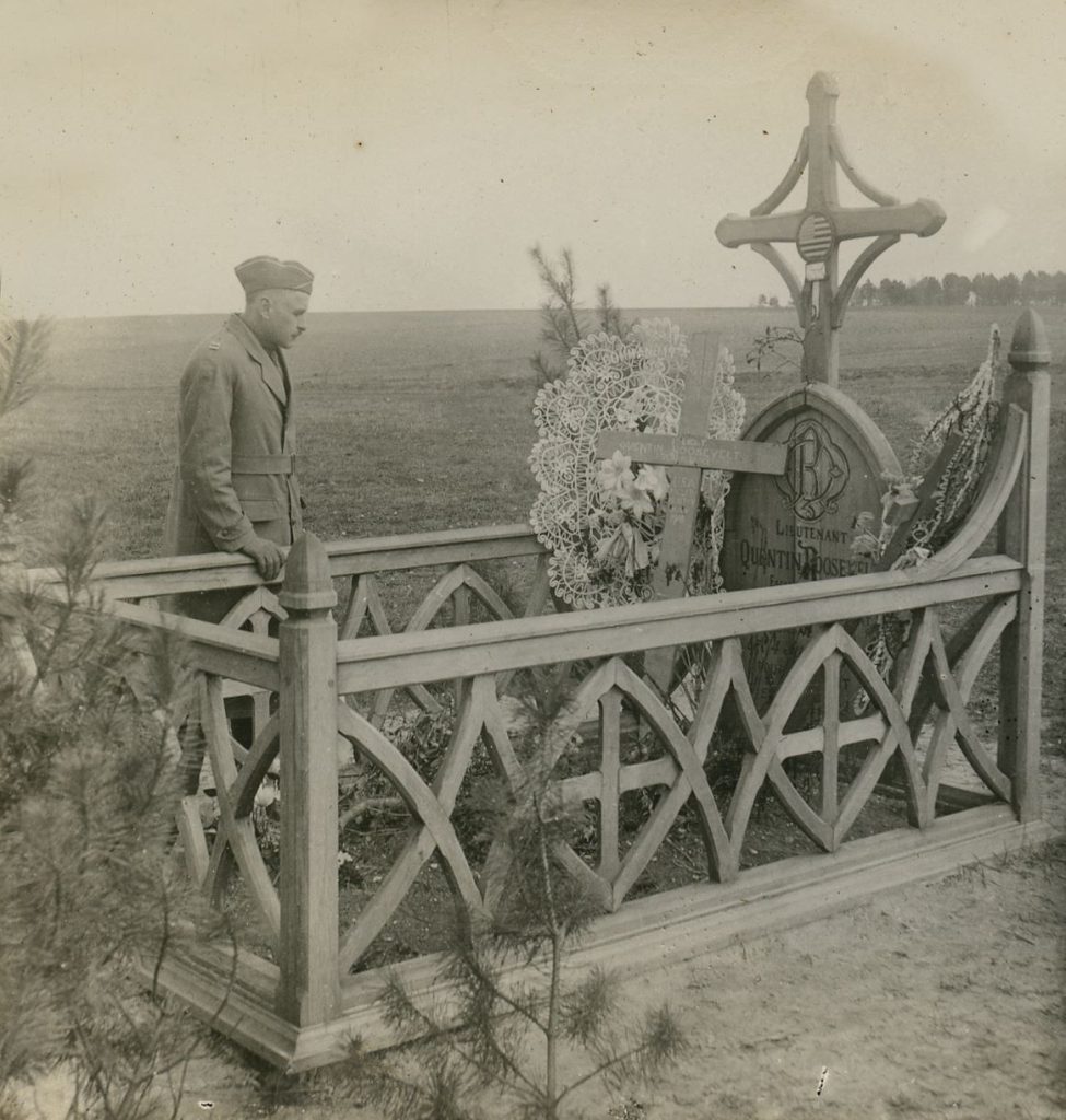 The grave of 1st Lt. Quentin Roosevelt in 1918 near Cierges, Aisne, France.