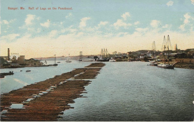 Floating logs on Penobscot River circa 1905.